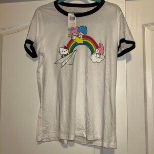 NWT Sanrio Hello Kitty Little Twin Stars white shirt black ringer junior's XL